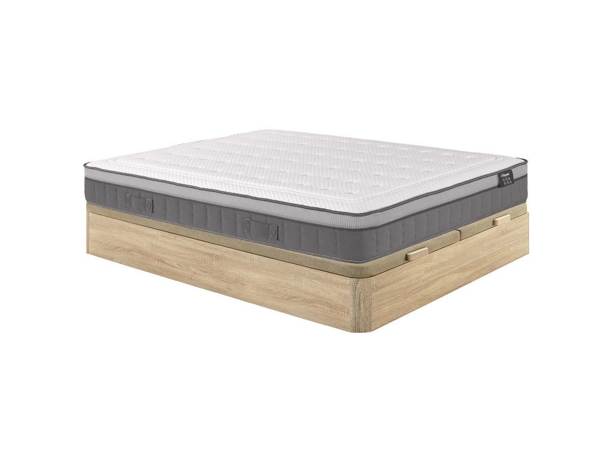 Ysmée Ensemble 180 x 200 cm sommier coffre naturel clair + matelas ressorts ensachés 7 zones et mémoire de forme ép.30cm - ASGARD de YSMÉE  