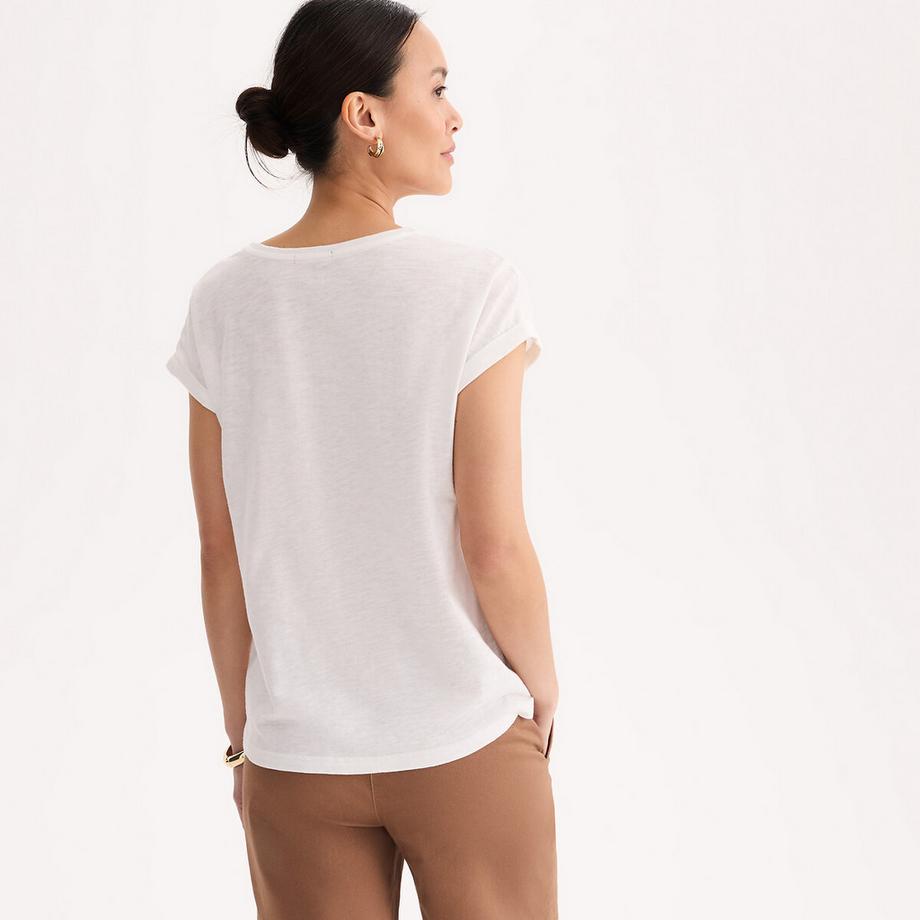 La Redoute Collections V-Ausschnitt T-Shirt mit Makramee-Spitze  