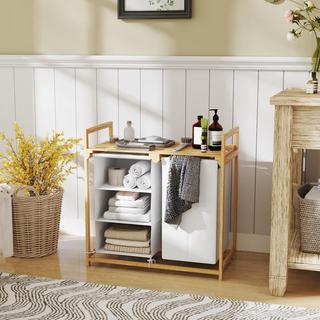 Northio Cesto per la biancheria Raccoglitore per biancheria a 4 scomparti con 2 sacchi per biancheria estraibili e rimovibili in tessuto non tessuto, ripiano Portabiancheria da 83 litri con maniglia raccoglitore per biancheria 70 x 36 x 70 cm bambù bianco  