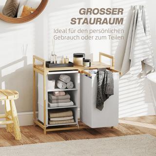 Northio Cesto per la biancheria Raccoglitore per biancheria a 4 scomparti con 2 sacchi per biancheria estraibili e rimovibili in tessuto non tessuto, ripiano Portabiancheria da 83 litri con maniglia raccoglitore per biancheria 70 x 36 x 70 cm bambù bianco  