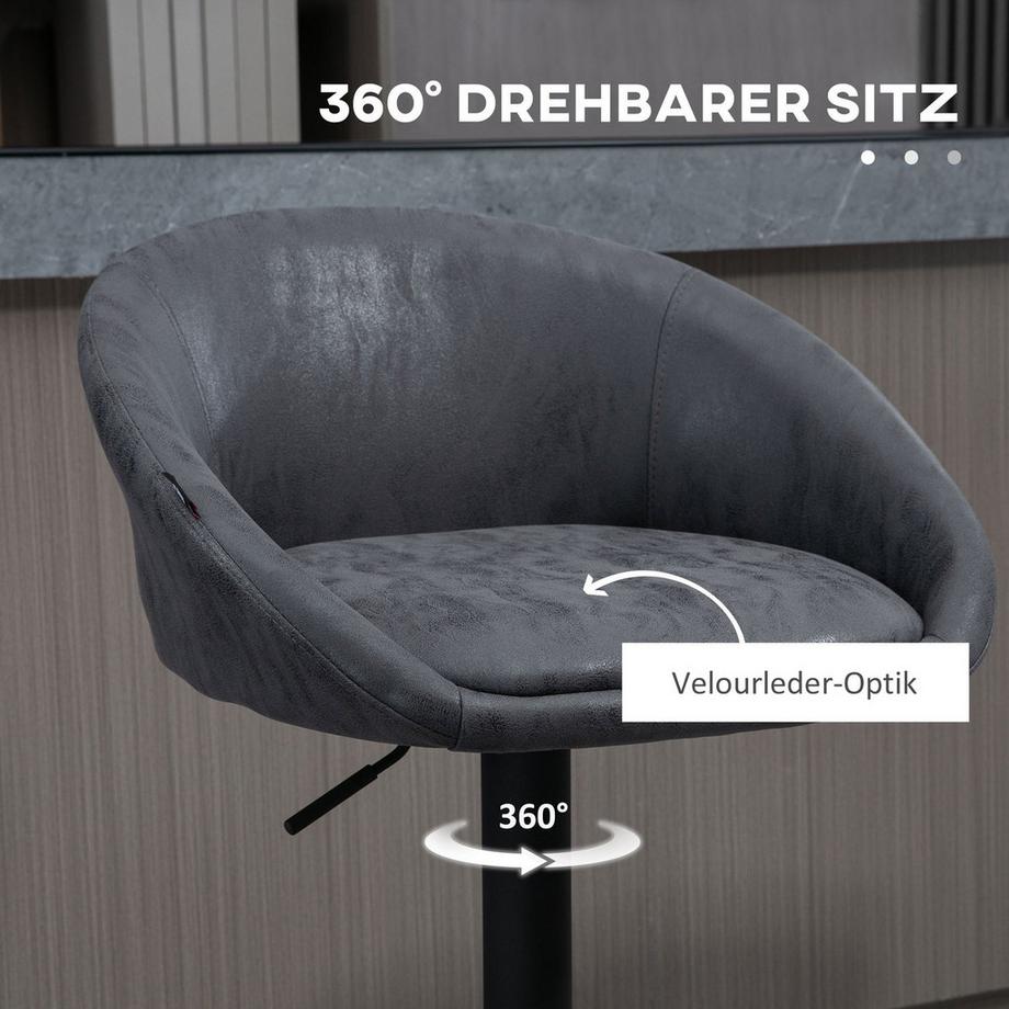Northio  Barhocker 2Er-Set Höhenverstellbarer Barstuhl Mit Armlehne, Rücken, Kunstleder-Optik, Fußstütze, Grau, 57X50X84-104Cm 