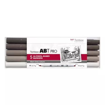 TOMBOW Dual Brush Pen ABT PRO ABTP-5P-3 Warm Grey Colours Set, 5 Stück