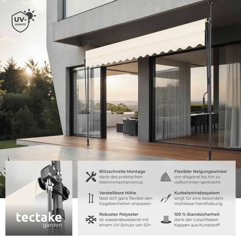 Tectake Klemmmarkise  mit Handkurbel UV-beständig  