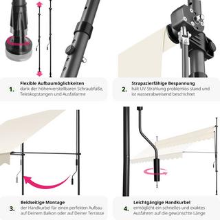 Tectake Klemmmarkise mit Handkurbel, höhenverstellbar  