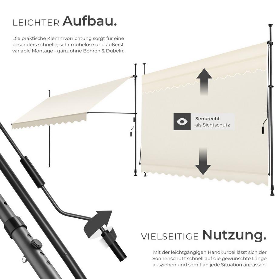 Tectake Klemmmarkise  mit Handkurbel UV-beständig  