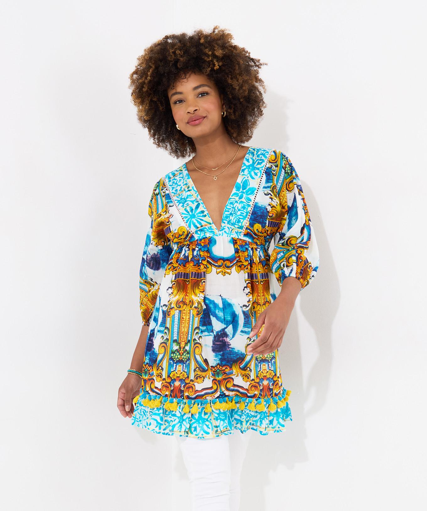 Joe Browns Tunica Stampa Barca Bordo Pompon  