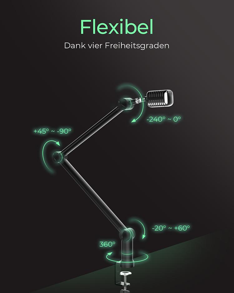ICY Box  ICY BOX IB-MAG103B-T, Professioneller Mikrofon-Auslegerarm mit Tischhalterung 