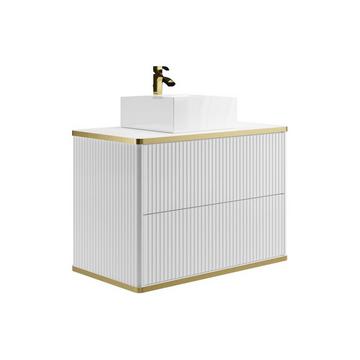 Mobile per bagno sospeso con scanalature con profilo Dorato e lavabo da appoggio Bianco 80 cm - KELIZA