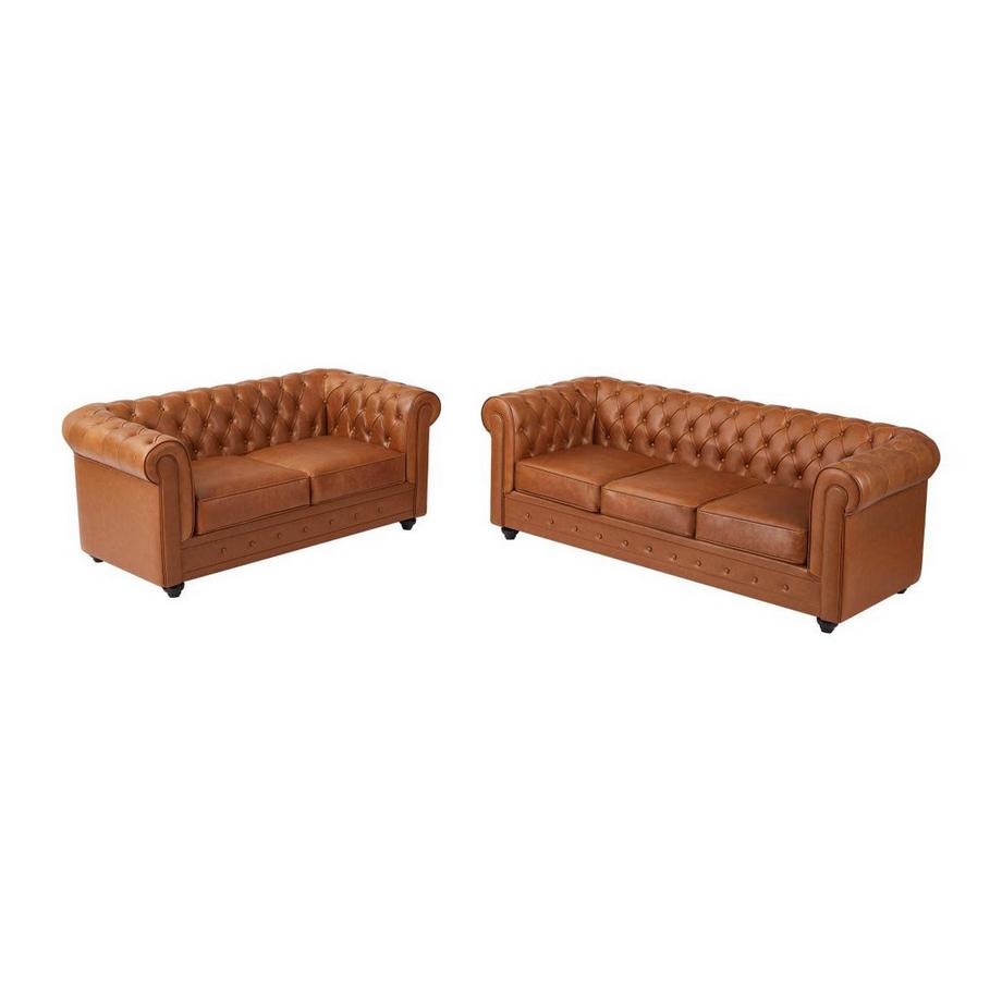 Vente-unique Sofa 3-Sitzer & 2-Sitzer - Rindsleder - Camelfarben - CHESTERFIELD  