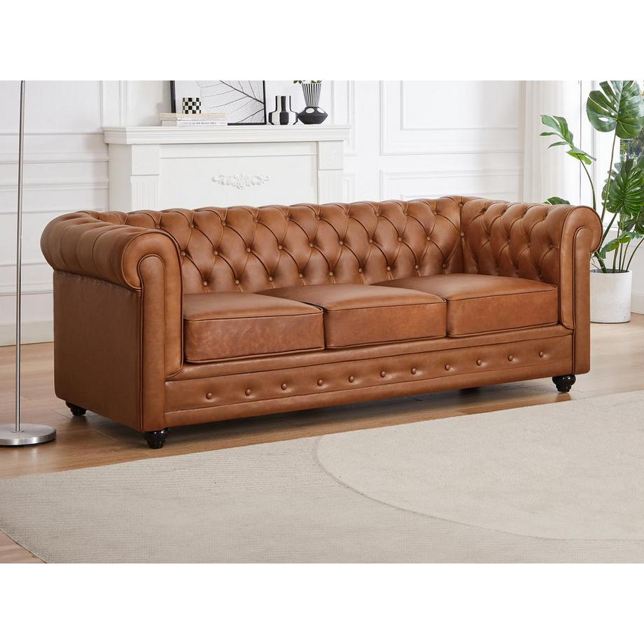Vente-unique Sofa 3-Sitzer & 2-Sitzer - Rindsleder - Camelfarben - CHESTERFIELD  