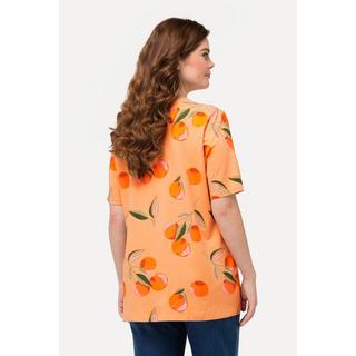 Ulla Popken  T-shirt di cotone biologico con pesche, scollatura a V e mezze maniche 