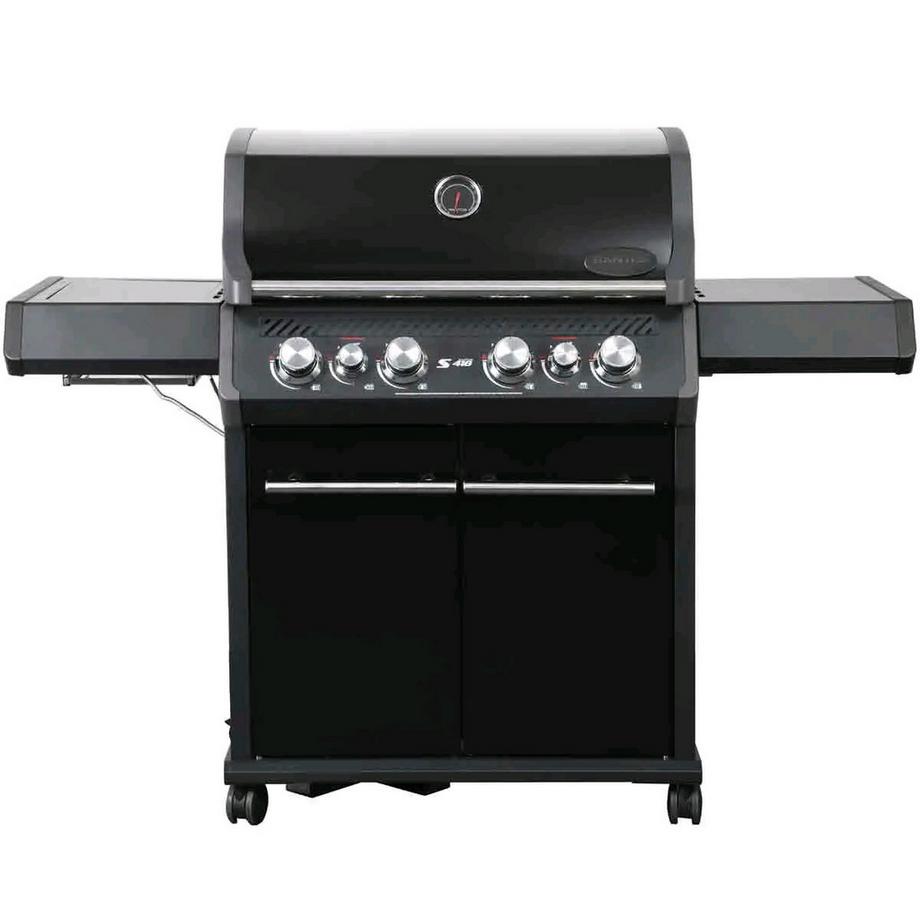 Santos  S S-418 - Gasgrill, Seiten- und Heckbrenner, Komplett Schwarz inkl. Drehspiess, Rostheber 