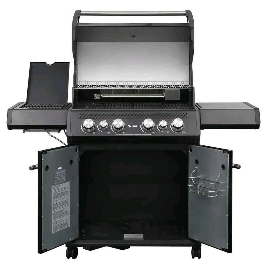 Santos  S S-418 - Gasgrill, Seiten- und Heckbrenner, Komplett Schwarz inkl. Drehspiess, Rostheber 