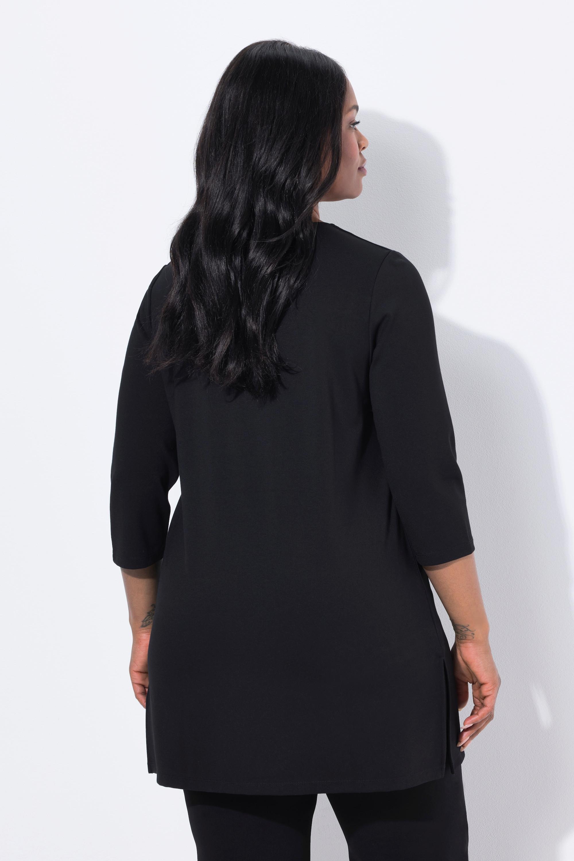 Ulla Popken Sweat-shirt Strass Fantaisie Décolleté en V Manches 3/4  