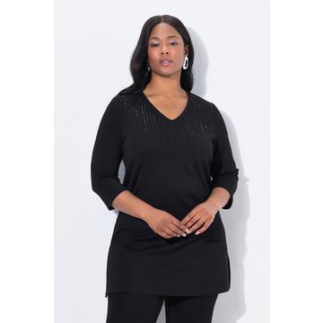 Sweat-shirt avec strass fantaisie, décolleté en V et manches 3/4