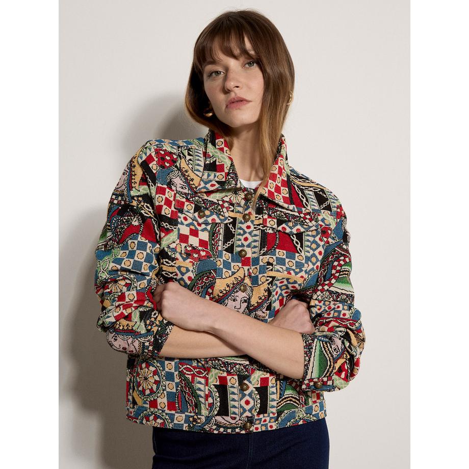 APRICOT Bunte Tapisserie Kartenmuster Jacke  