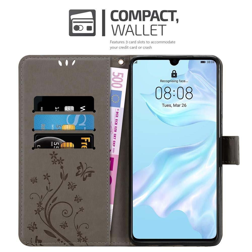 Cadorabo  Housse compatible avec Huawei P30 - Coque de protection au design floral avec fermeture magnétique, fonction de support et emplacements pour cartes 