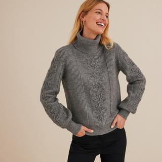 La Redoute Collections  Grobstrickpullover mit abnehmbarem Rollkragen 