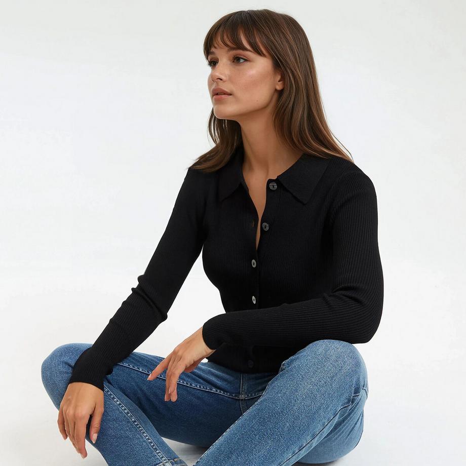 La Redoute Collections Feinstrickcardigan mit Kragen und Knopfverschluss  