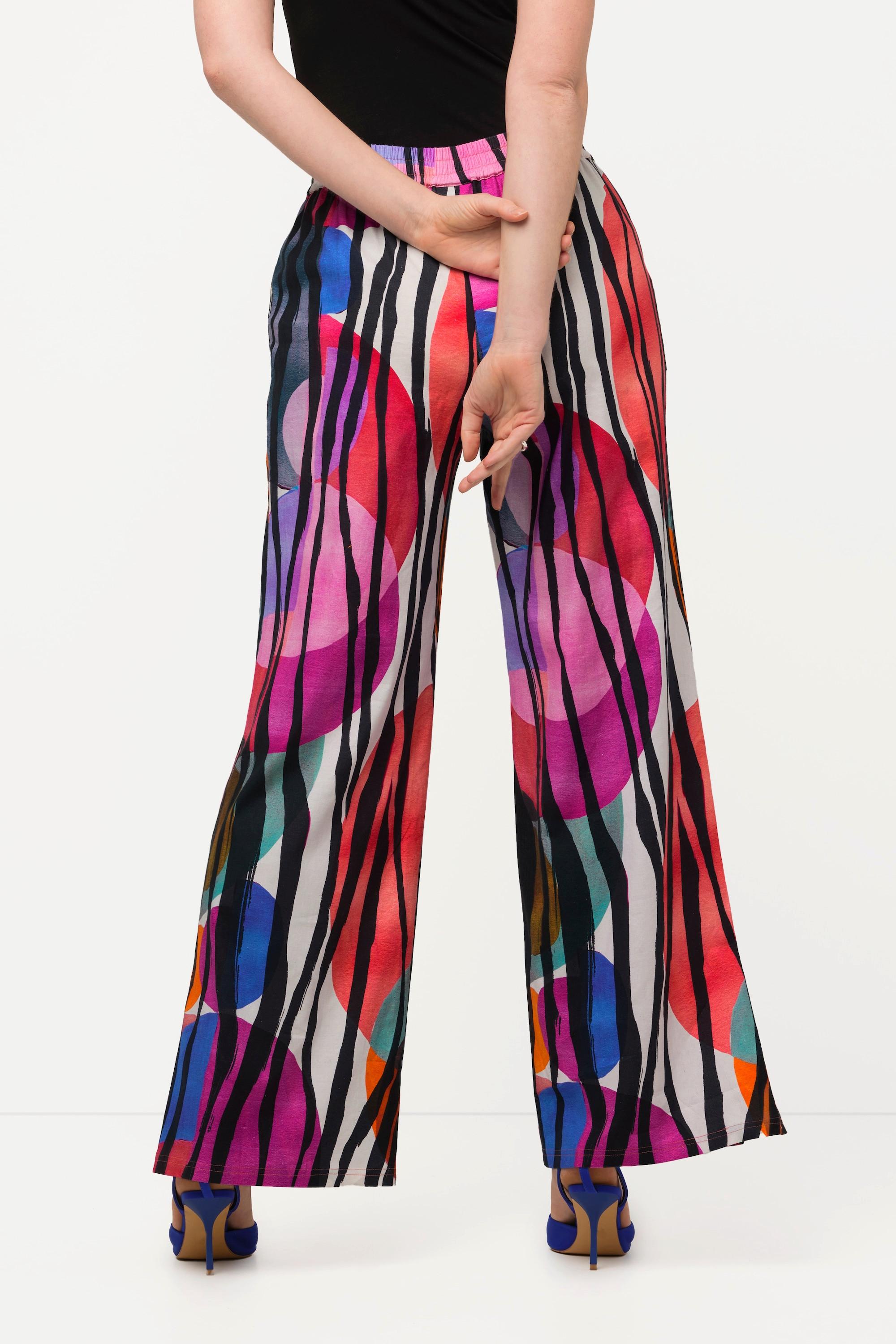 Ulla Popken Pantalon lin mélangé jambe droite pli taille élastique  