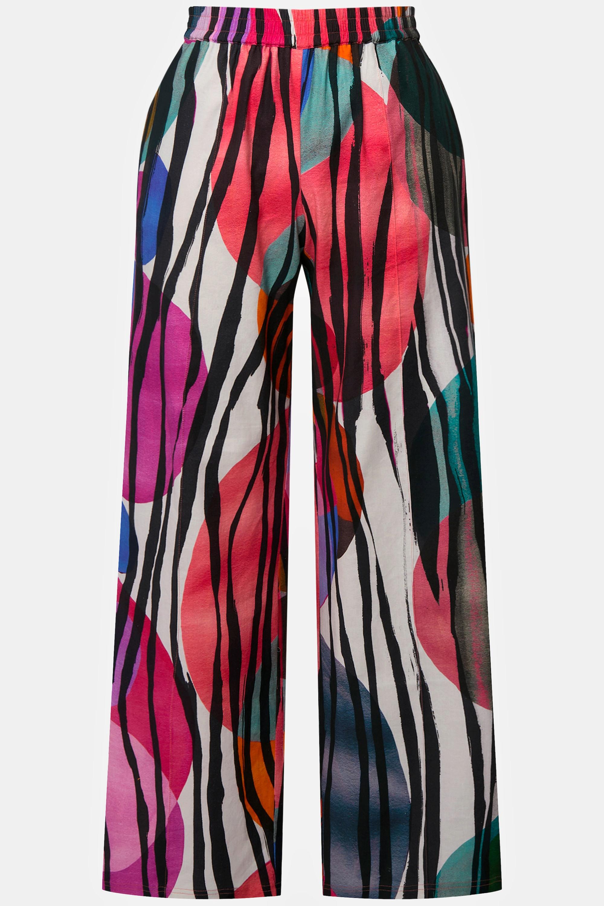 Ulla Popken Pantalon lin mélangé jambe droite pli taille élastique  