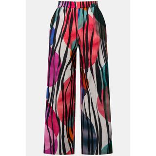 Ulla Popken Pantalon lin mélangé jambe droite pli taille élastique  