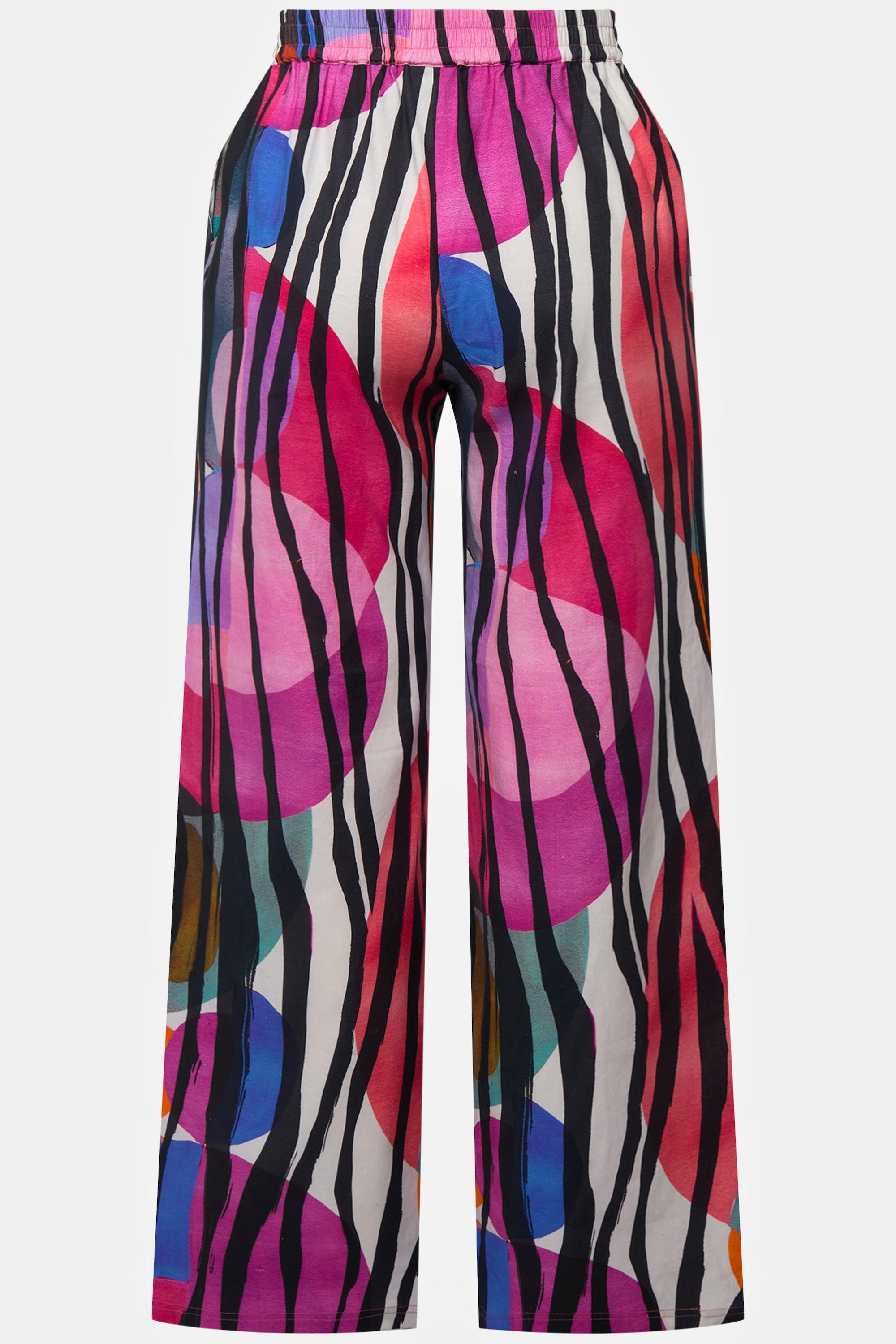 Ulla Popken Pantalon lin mélangé jambe droite pli taille élastique  