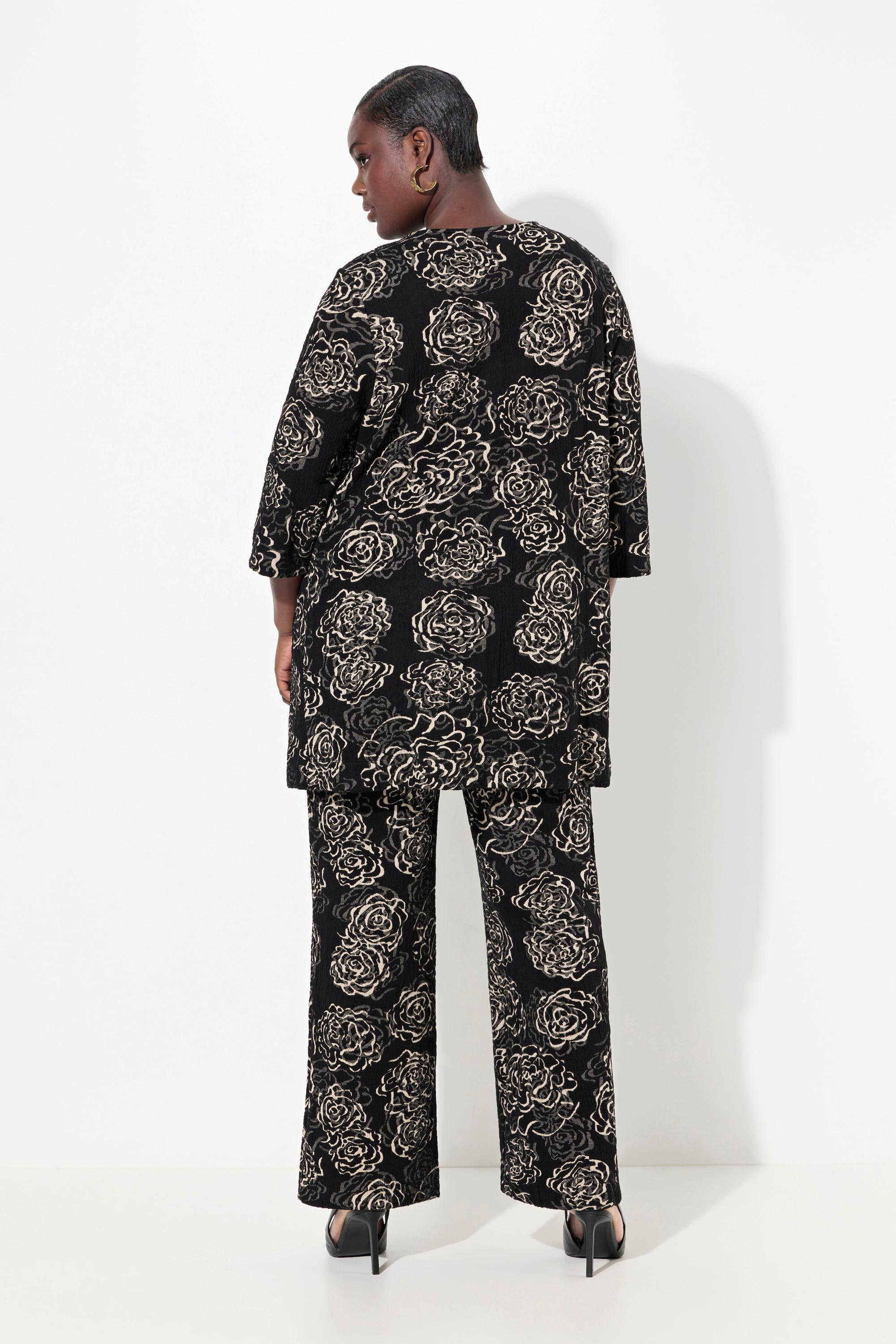 Ulla Popken Jacquard Jacke Blüten A-Linie V-Ausschnitt 3/4 Arm  