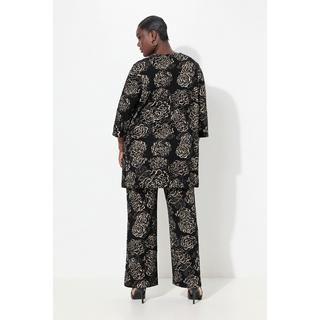 Ulla Popken Jacquard Jacke Blüten A-Linie V-Ausschnitt 3/4 Arm  