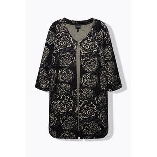 Ulla Popken Jacquard Jacke Blüten A-Linie V-Ausschnitt 3/4 Arm  