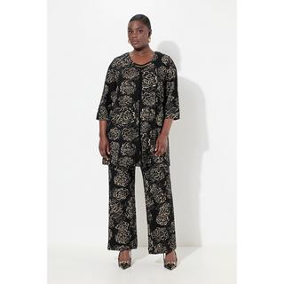 Ulla Popken Jacquard Jacke Blüten A-Linie V-Ausschnitt 3/4 Arm  