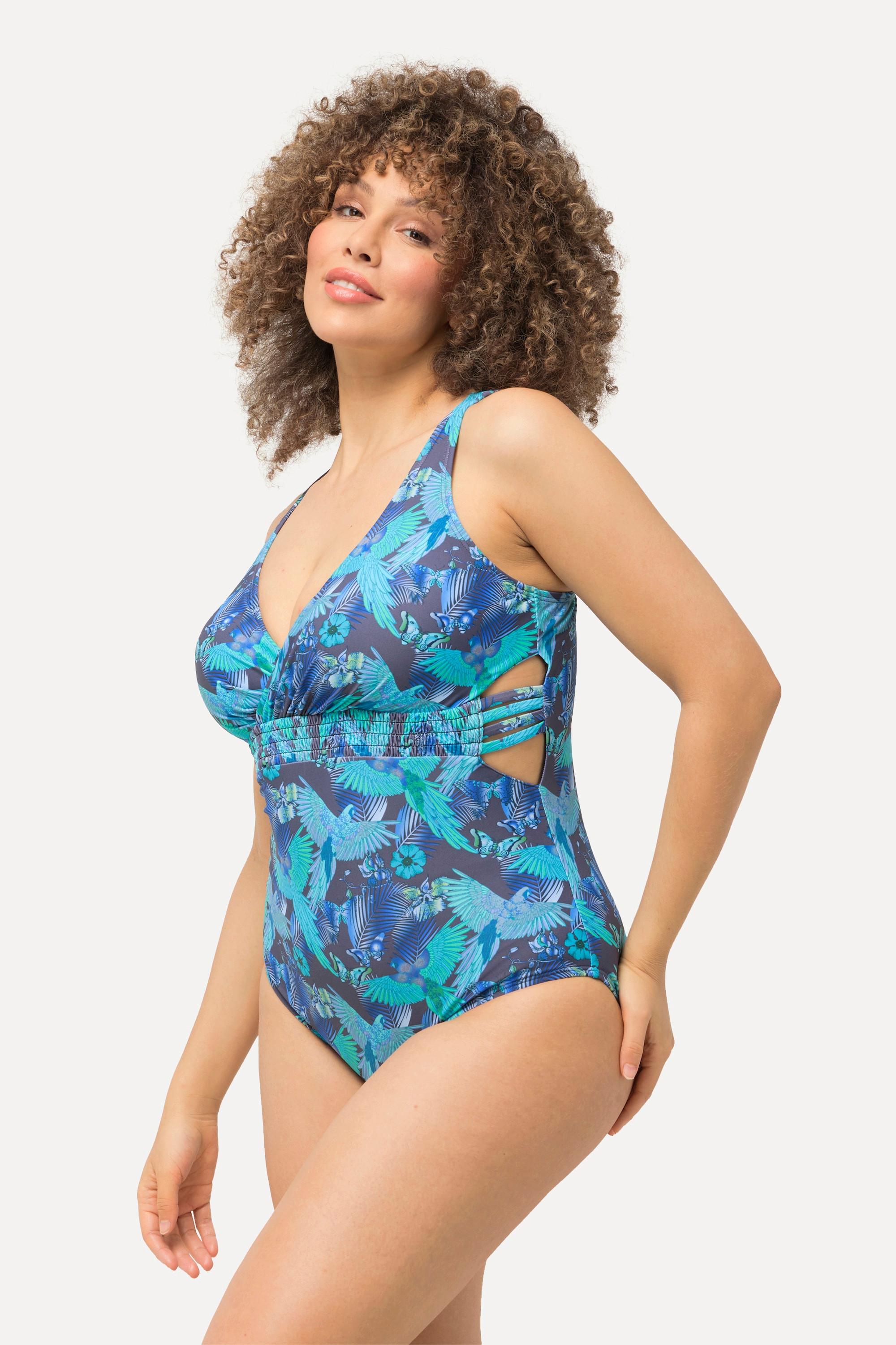 Ulla Popken Costume da bagno Stampa Pappagalli Coppe Morbide Riciclato  