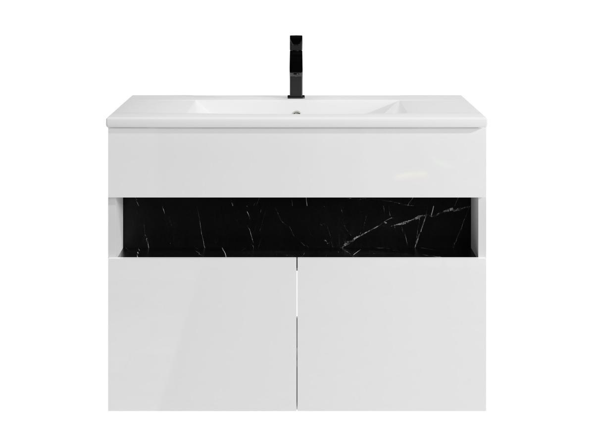 Vente-unique Mobile per il bagno sospeso a LED con lavabo da incasso Bianco e Nero effetto marmo L80 cm POZEGA  