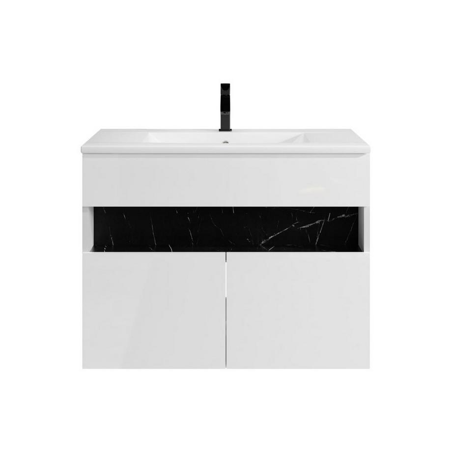 Vente-unique Mobile per il bagno sospeso a LED con lavabo da incasso Bianco e Nero effetto marmo L80 cm POZEGA  