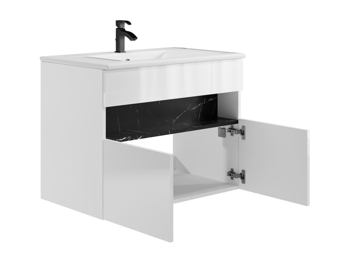 Vente-unique Mobile per il bagno sospeso a LED con lavabo da incasso Bianco e Nero effetto marmo L80 cm POZEGA  