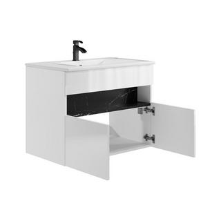 Vente-unique Mobile per il bagno sospeso a LED con lavabo da incasso Bianco e Nero effetto marmo L80 cm POZEGA  