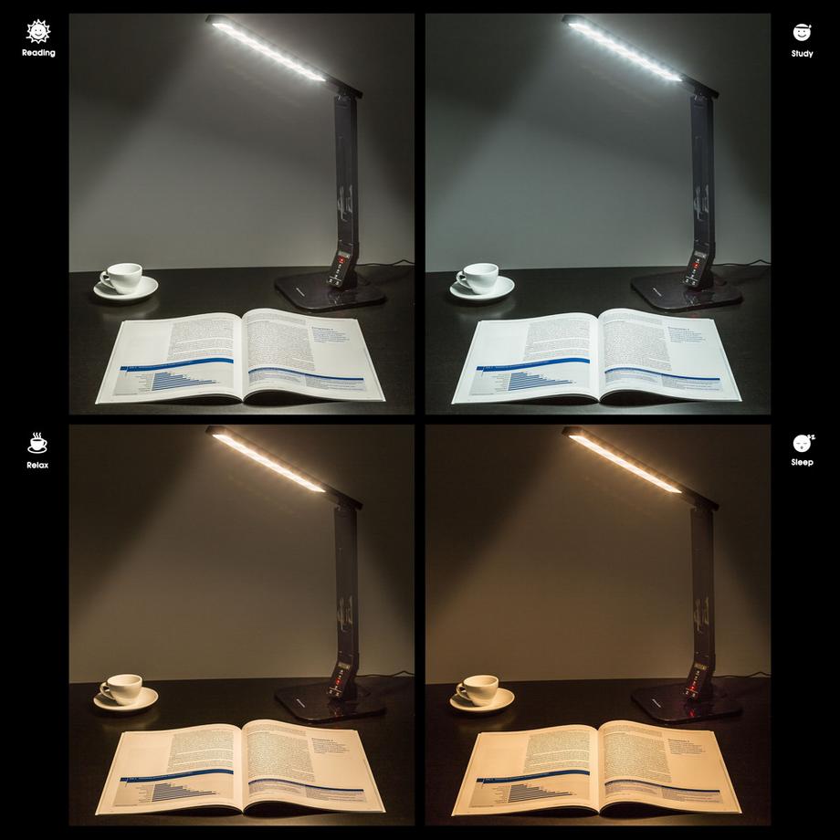 Tectake  Schreibtischlampe LED, 14 W 5 Helligkeitsstufen, 4 Farbtemperaturen 2er Set 