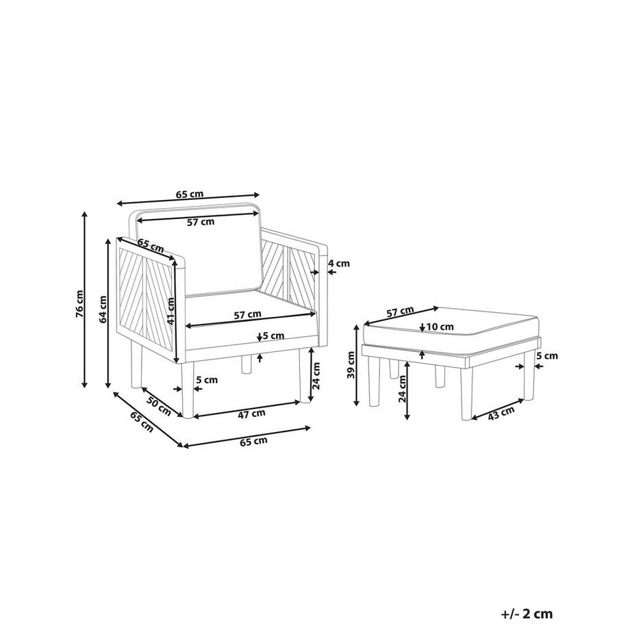 Beliani Gartensessel mit Ottomane aus Akazienholz Rustikal BARATTI  