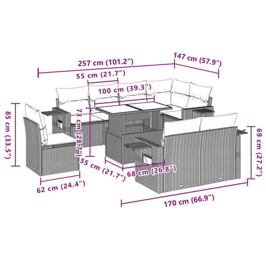 VidaXL set divano da giardino Polirattan  