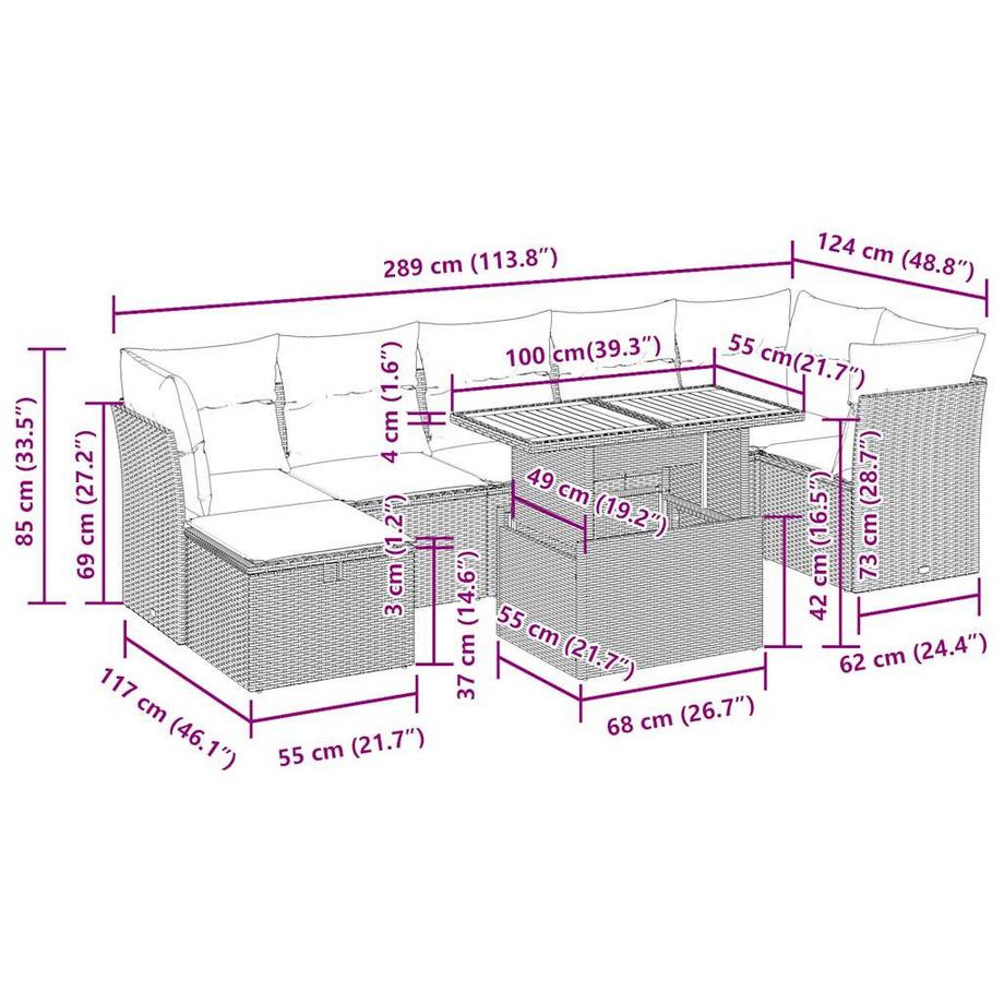 VidaXL set divano da giardino Polirattan  
