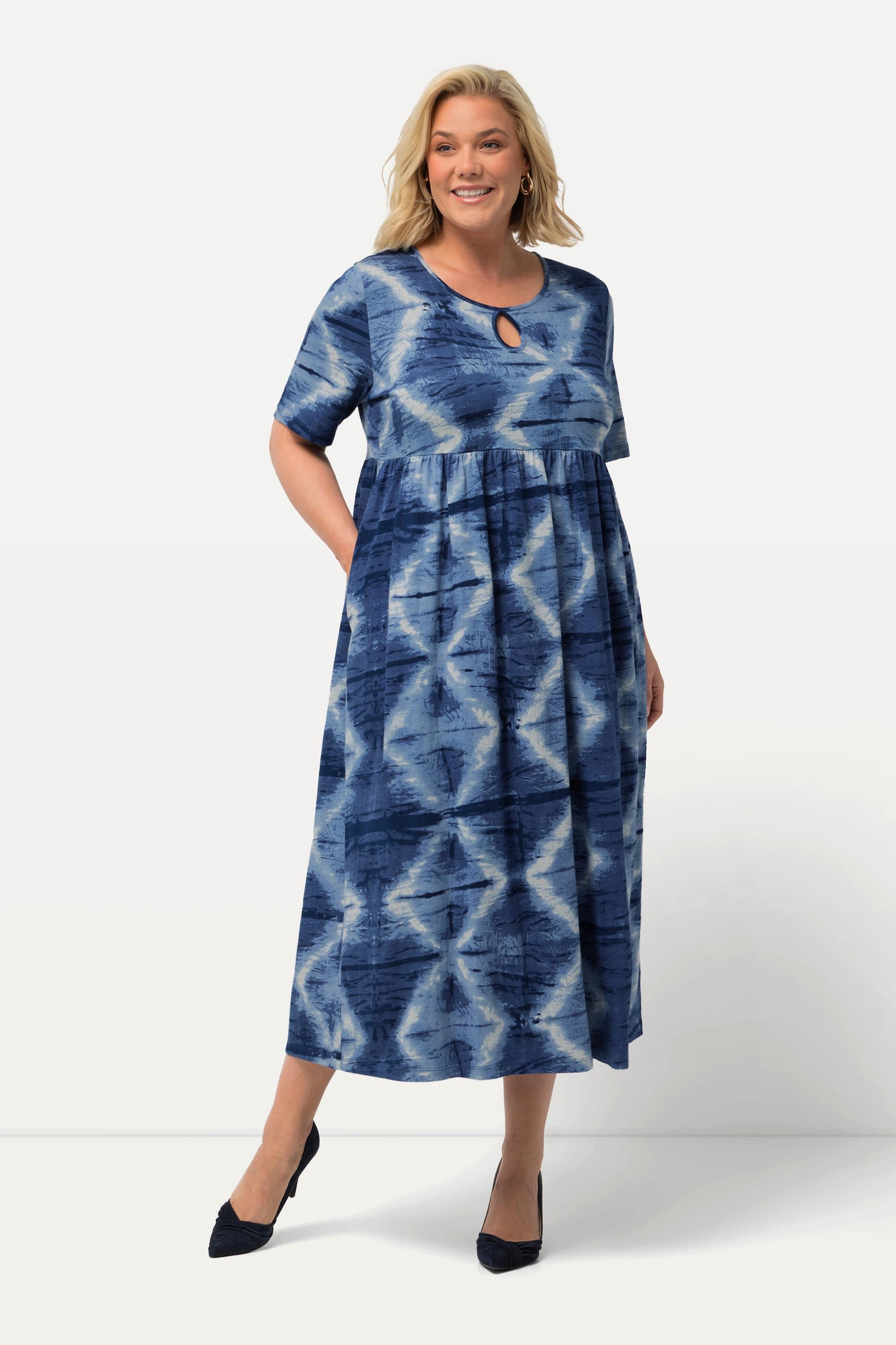 Ulla Popken  Jerseykleid, Batikdruck, Rundhals, Keyhole, Halbarm 