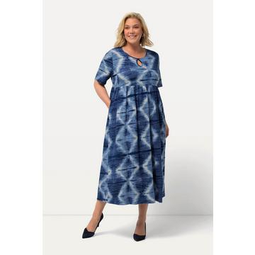 Robe jersey, imprimé batik, col rond, trou de serrure, manches mi-hauteur