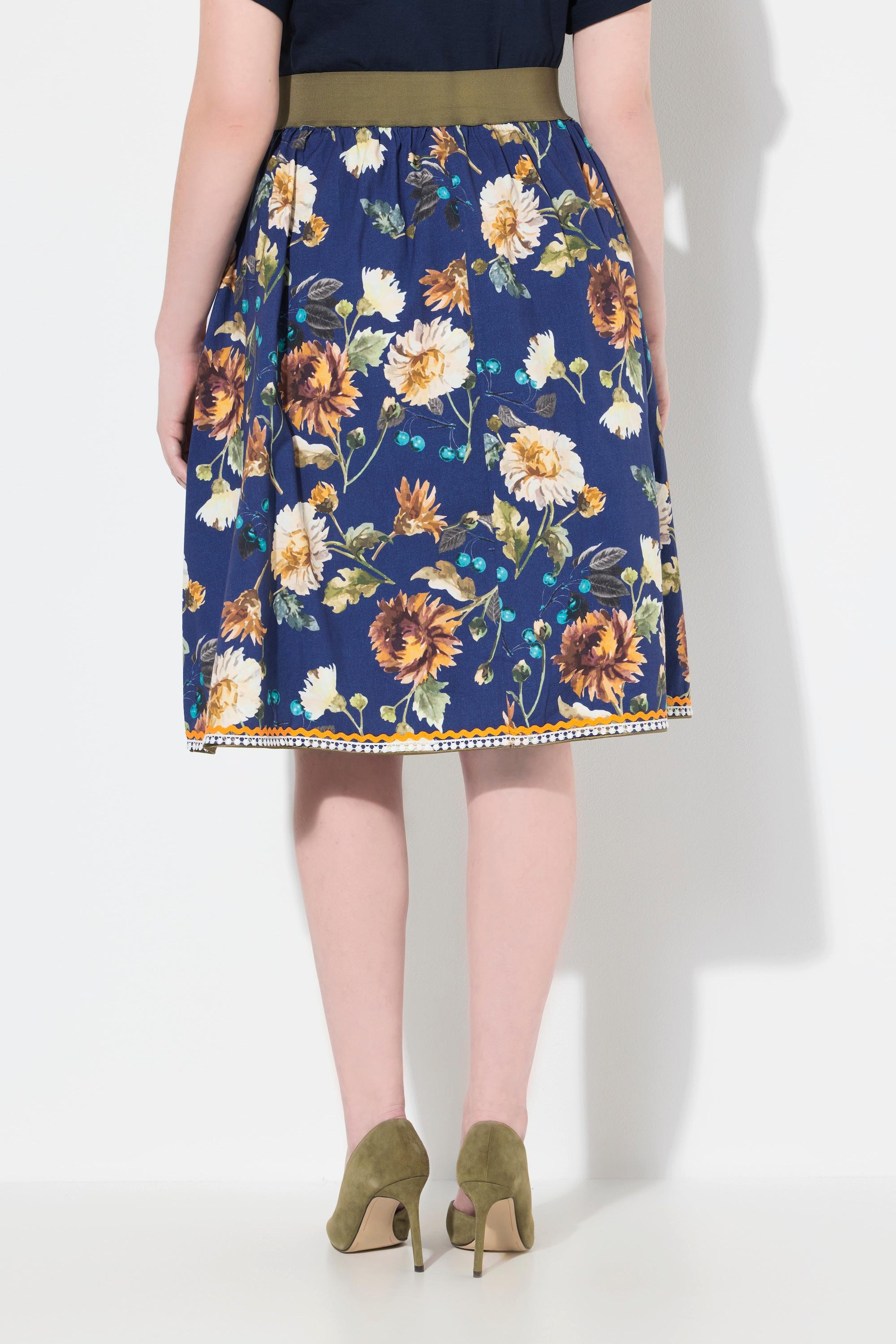 Ulla Popken Trachtenrock A-Linie Elastikbund Zierbänder Spitze  