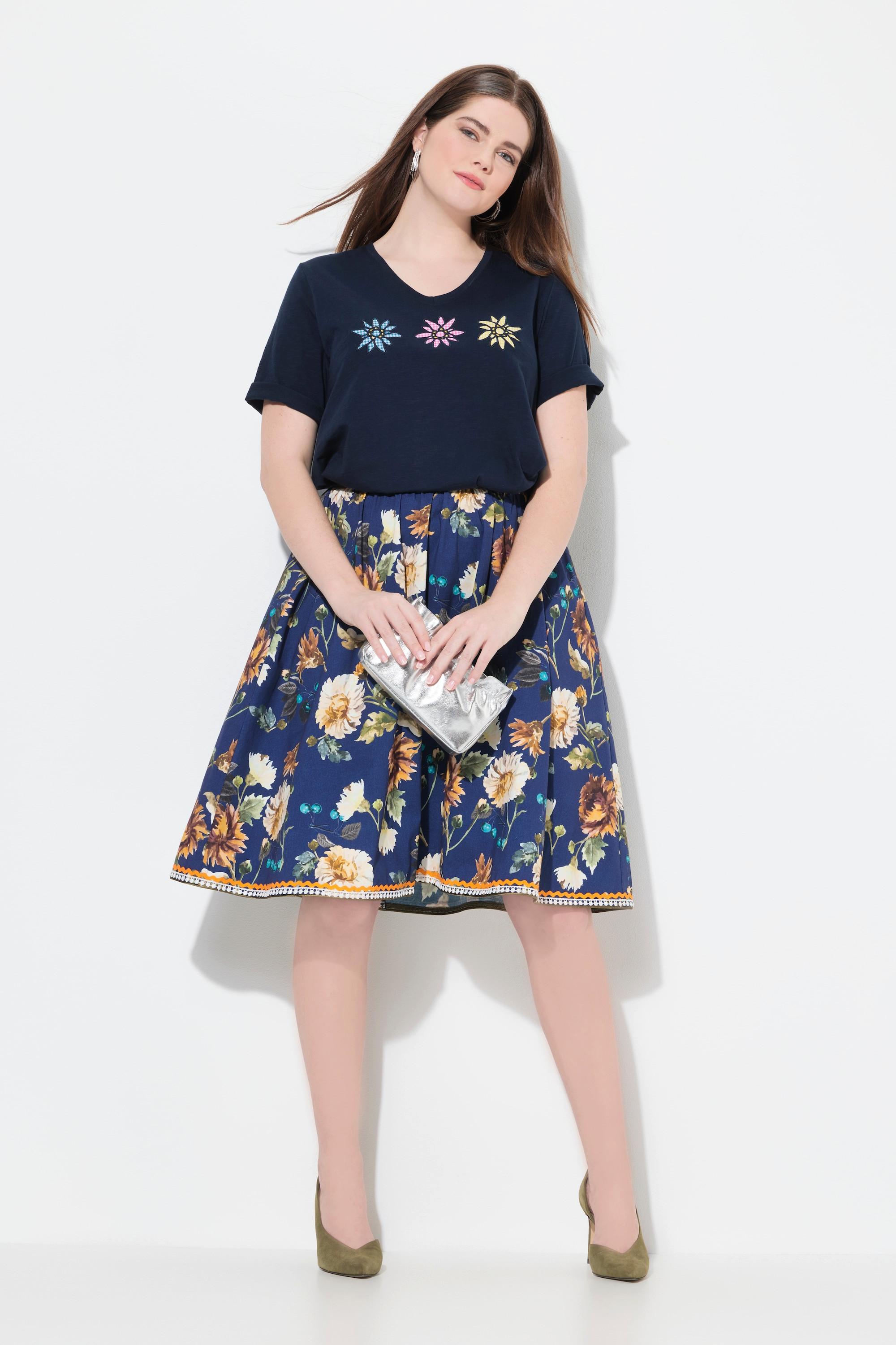 Ulla Popken Trachtenrock A-Linie Elastikbund Zierbänder Spitze  