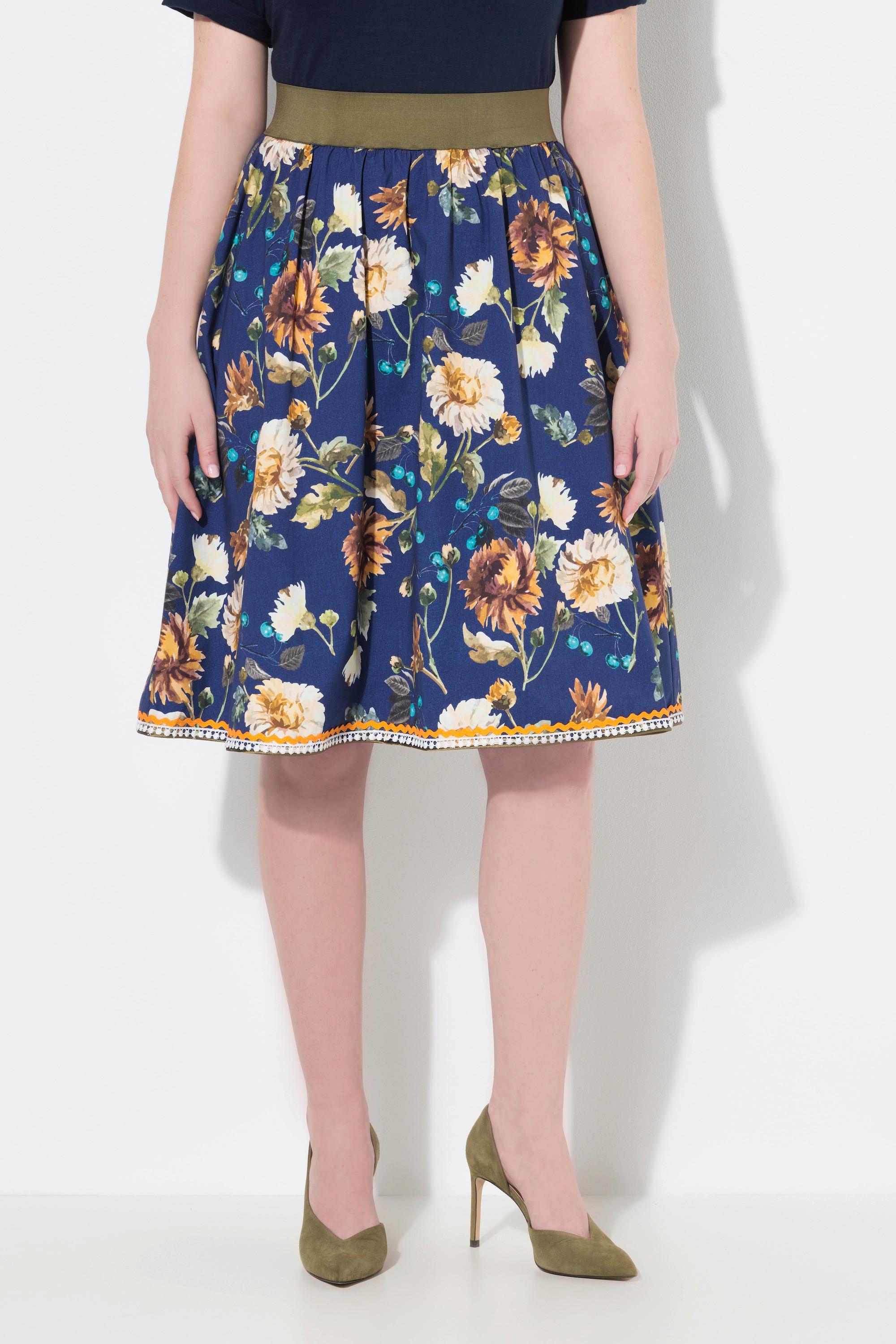 Ulla Popken Trachtenrock A-Linie Elastikbund Zierbänder Spitze  