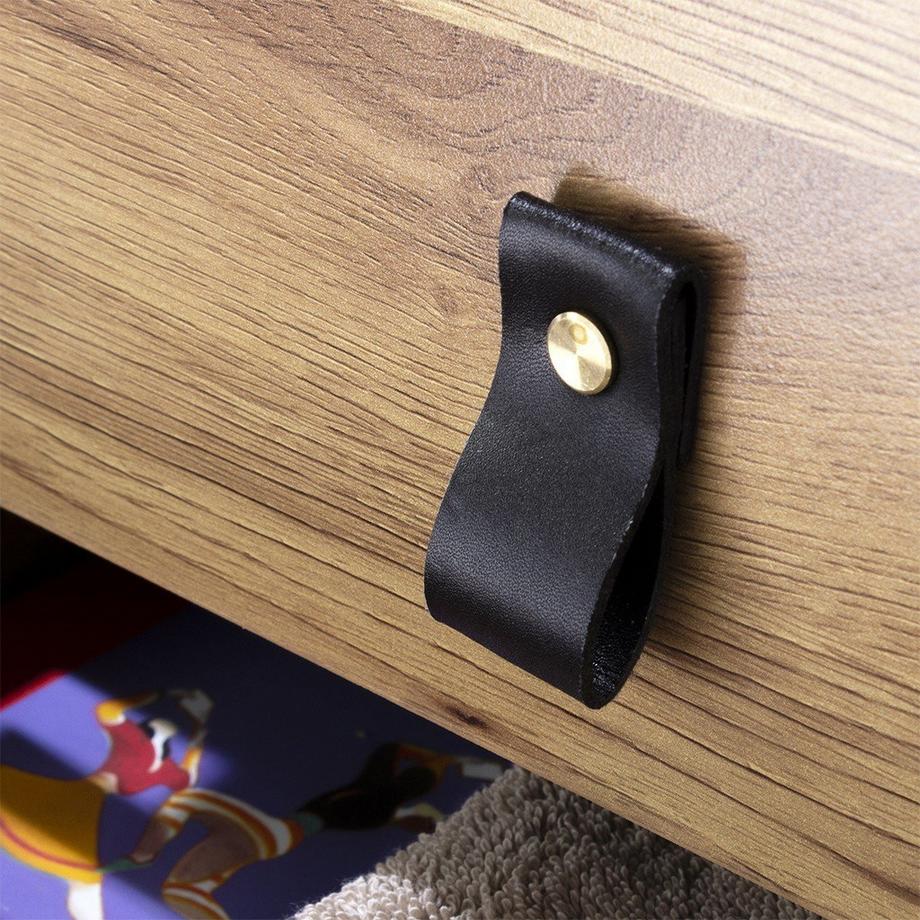 Calicosy Nachttisch mit 2 Schubladen und Metallbeinen in Eichenoptik  