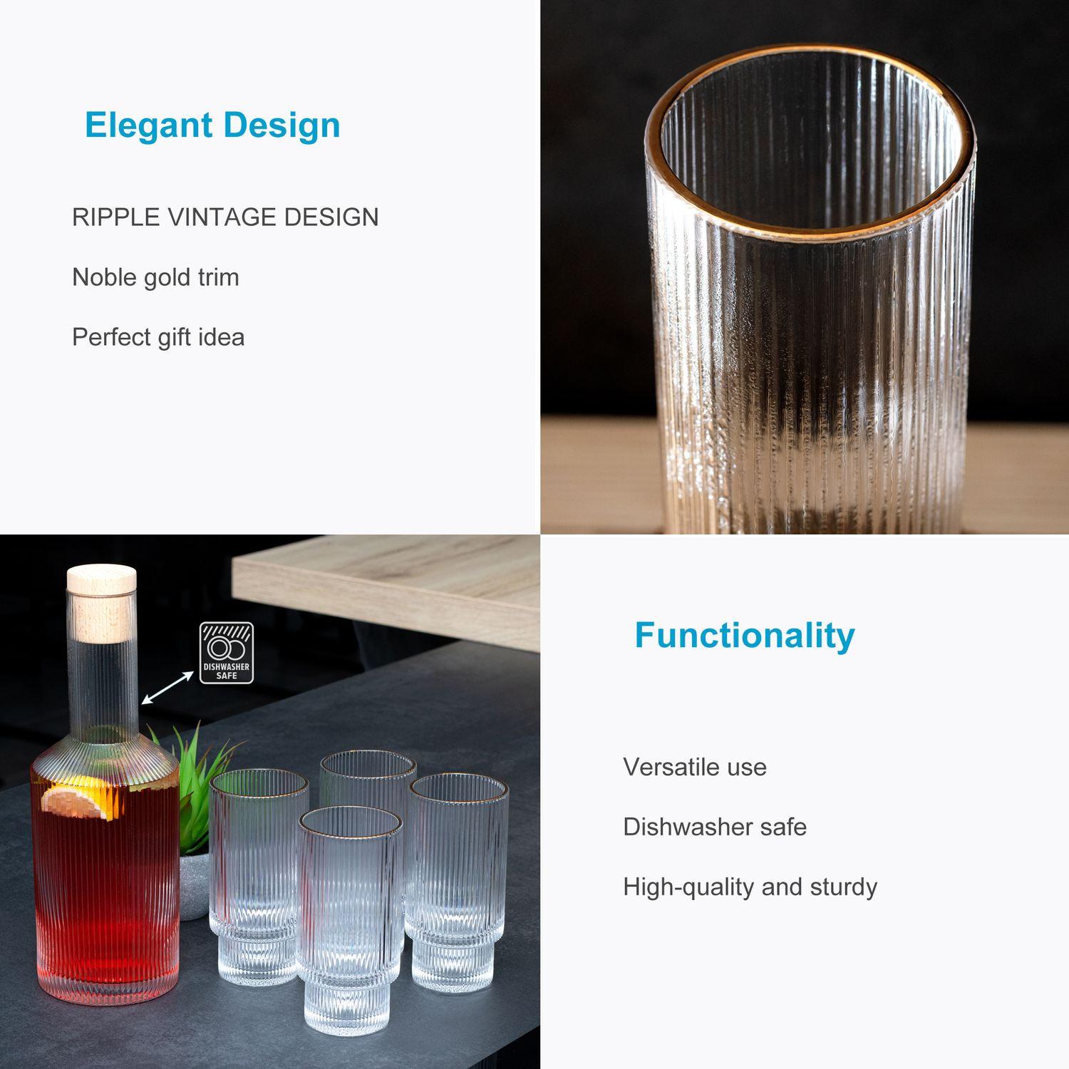 Intirilife Carafe en verre avec bord doré et bouchon  