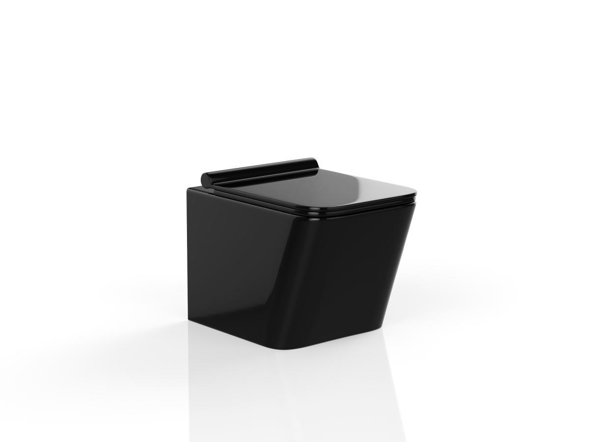 Vente-unique WC suspendu noir brillant en céramique sans bride - CLEMONA  