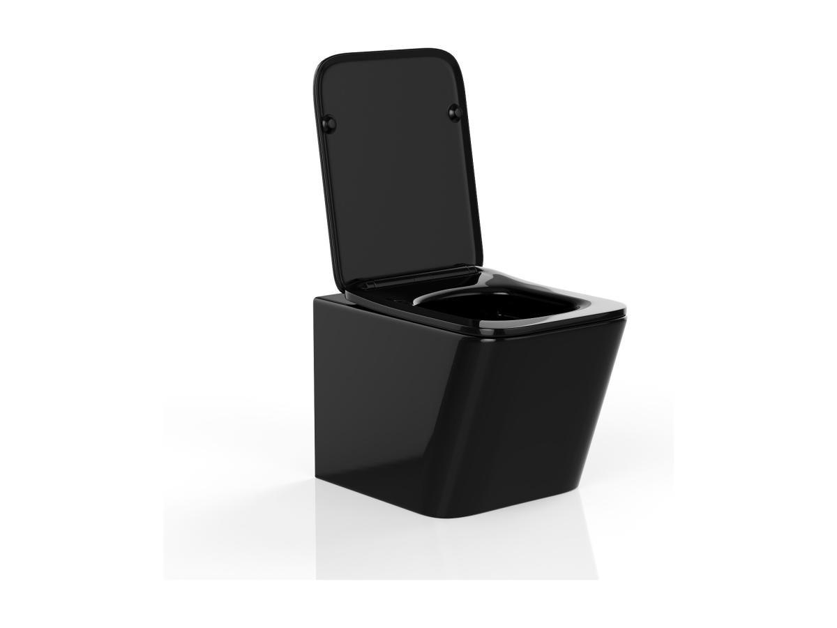 Vente-unique WC suspendu noir brillant en céramique sans bride - CLEMONA  