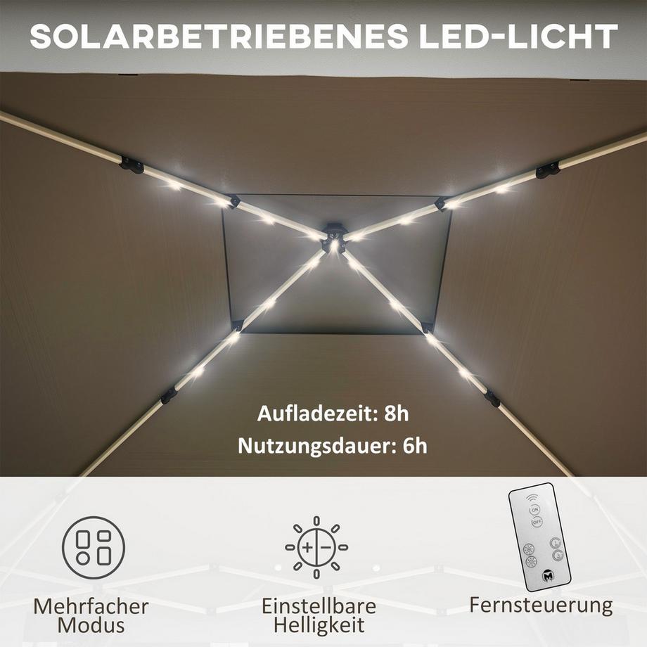 Northio Gazebo Pieghevole Ca. 3 X 3 M, Gazebo Con Led, 4 Tende A Rete, Parete Laterale, Gazebo Da Giardino Con Sacca D'Acqua, Doppio Tetto, Borsa Per Il Trasporto, Grigio Scuro  